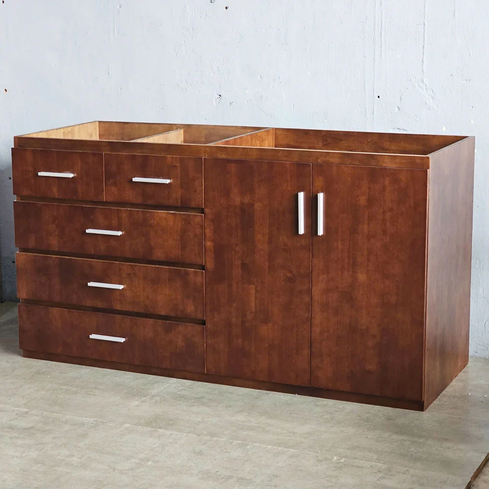 Tekkashop Tủ Bếp Dưới Rộng 5 Ngăn Kéo 2 Cửa Mở Gỗ Cao Su Tự Nhiên