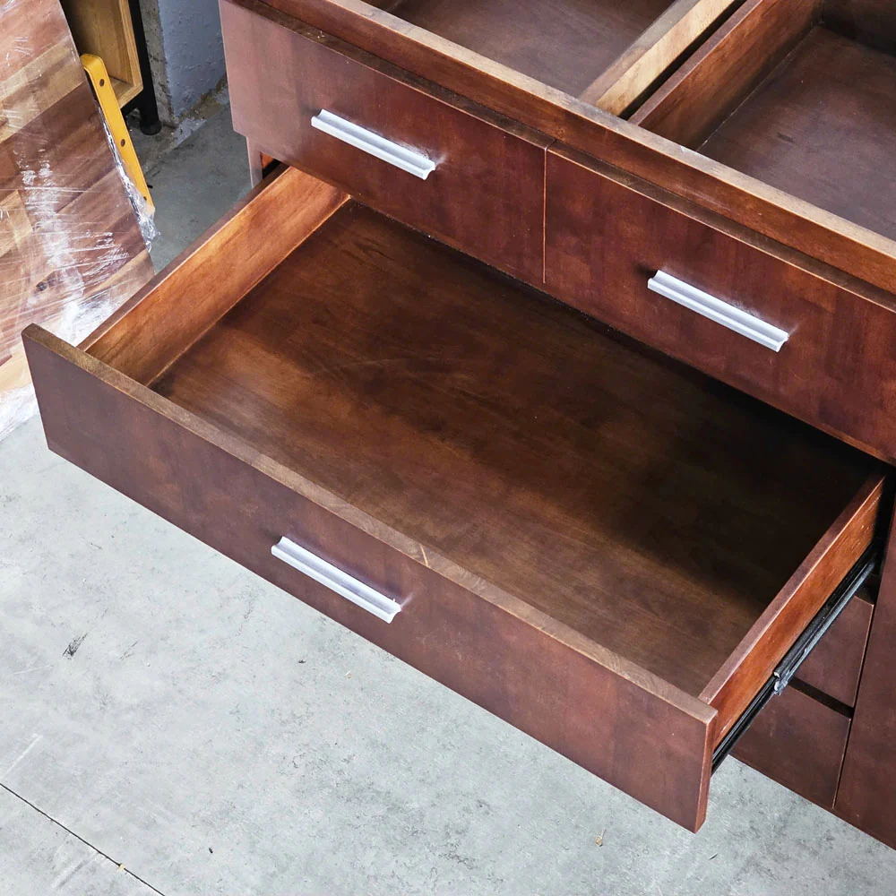 Tekkashop Tủ Bếp Dưới Rộng 5 Ngăn Kéo 2 Cửa Mở Gỗ Cao Su Tự Nhiên
