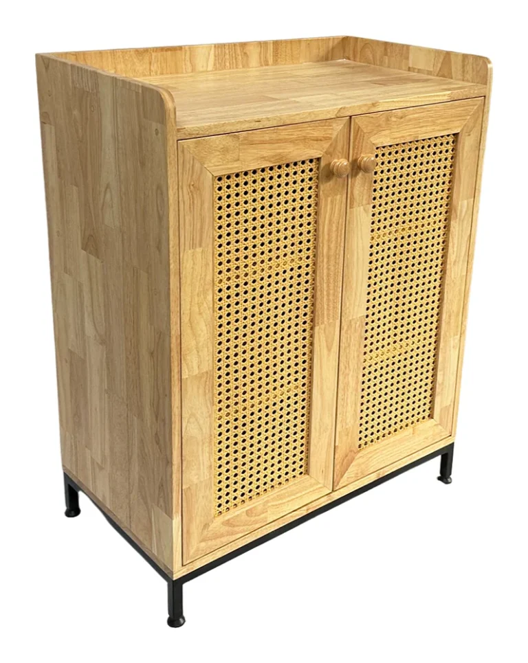 Tekkashop Tủ Trang Trí 2 Cửa Lưới Mây Chân Sắt Gỗ Cao Su