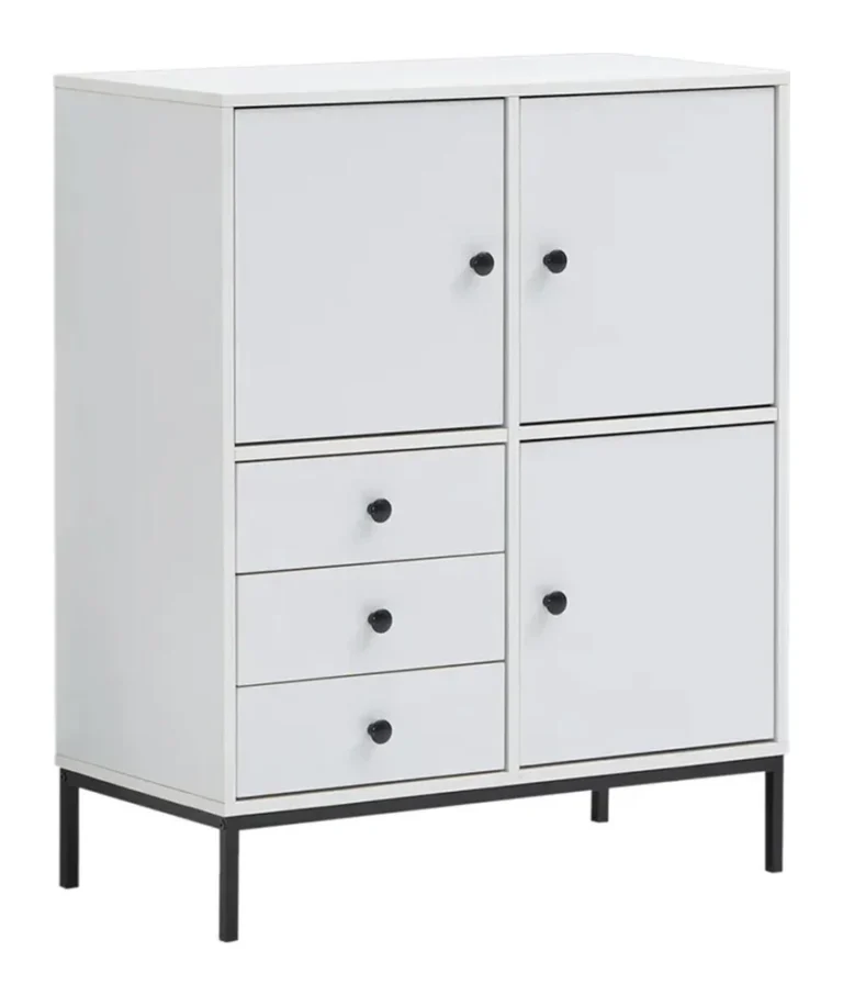 Tekkashop Tủ Trang Trí 3 Cửa 3 Ngăn Kéo Chân Sắt Gỗ Cao Su
