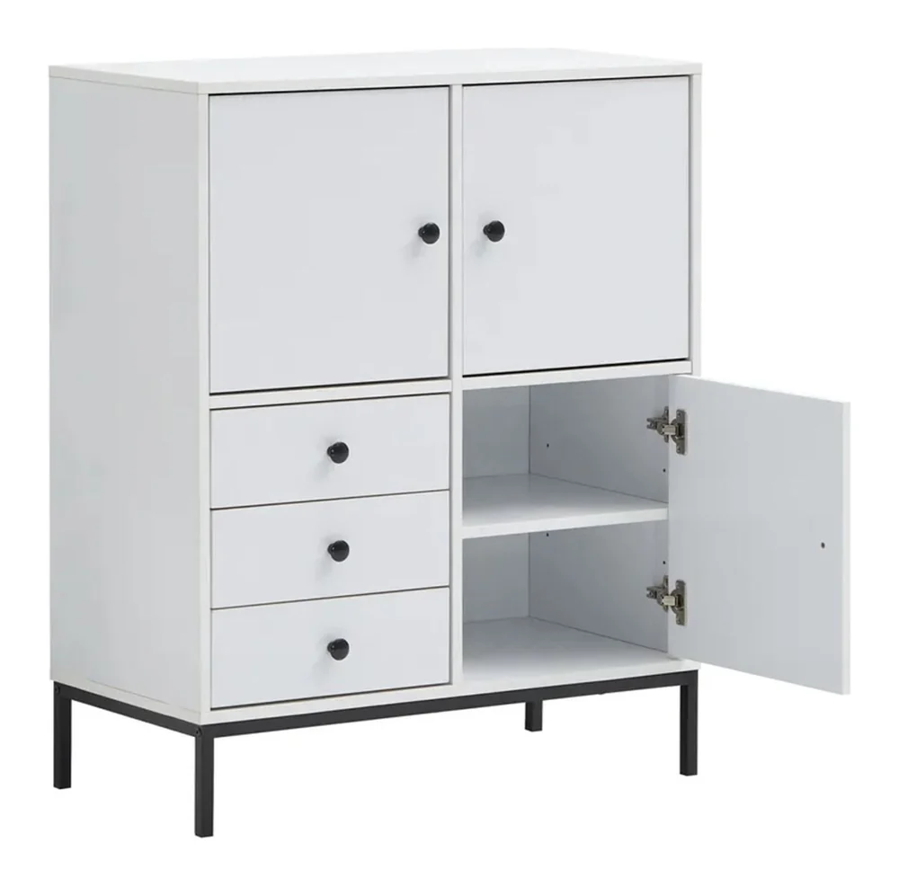 Tekkashop Tủ Trang Trí 3 Cửa 3 Ngăn Kéo Chân Sắt Gỗ Cao Su