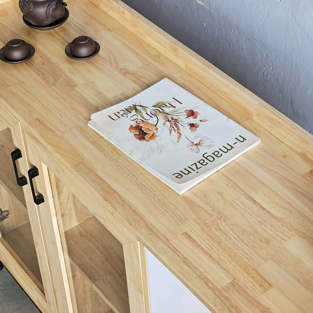 Tekkashop Tủ Trang Trí Cửa Kính 3 Ngăn Kéo Có Gờ Gỗ Cao Su