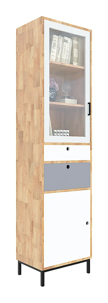 Tekkashop Tủ Trang Trí Nhỏ Gọn Cửa Kính Chân Sắt Gỗ Cao Su
