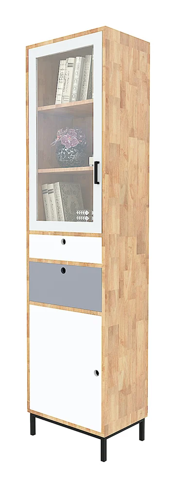 Tekkashop Tủ Trang Trí Nhỏ Gọn Cửa Kính Chân Sắt Gỗ Cao Su