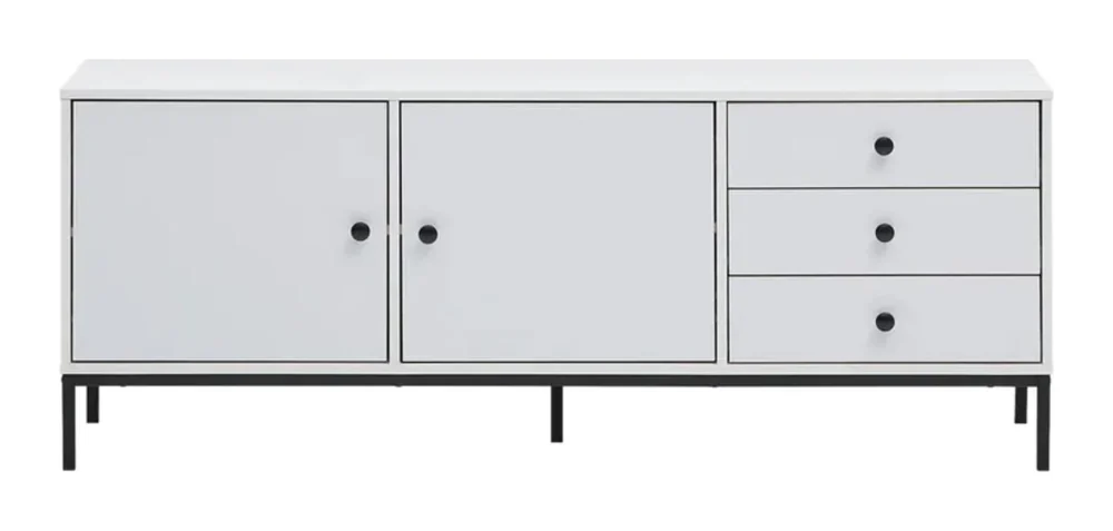 Tekkashop Tủ Trang Trí Thấp 2 Cửa 3 Ngăn Kéo Chân Sắt Gỗ Cao Su