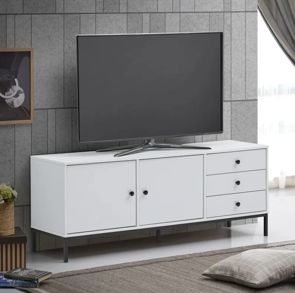 Tekkashop Tủ Trang Trí Thấp 2 Cửa 3 Ngăn Kéo Chân Sắt Gỗ Cao Su