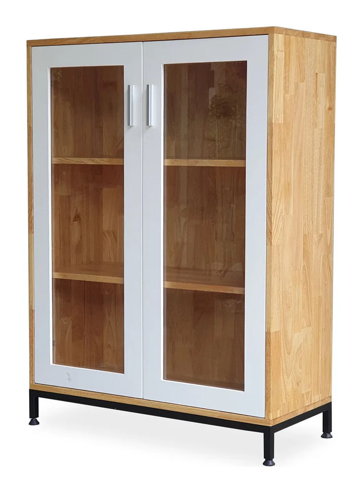 Tekkashop Tủ Trưng Bày 2 Cửa Kính 3 Tầng Chân Sắt Gỗ Cao Su